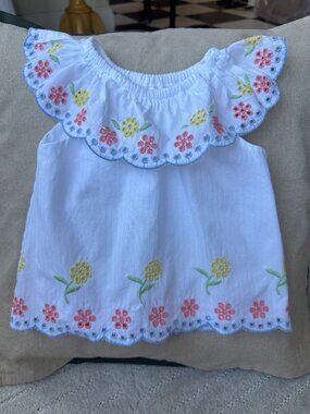 Little Me Baby Girl White Floral Embroidered Cotton Dress 9M Lined